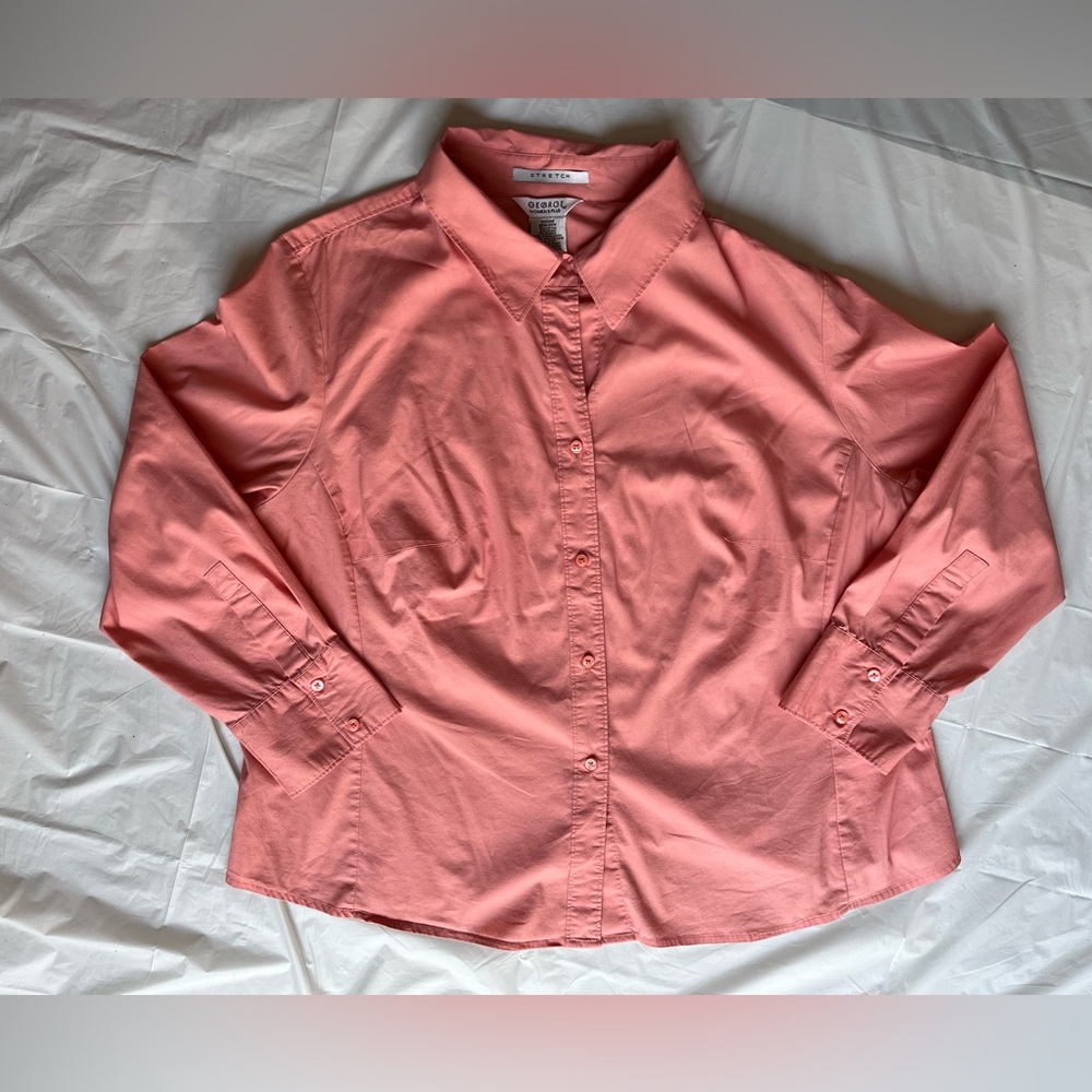 George women’s plus button blouse/ light peach/ 22W-24W